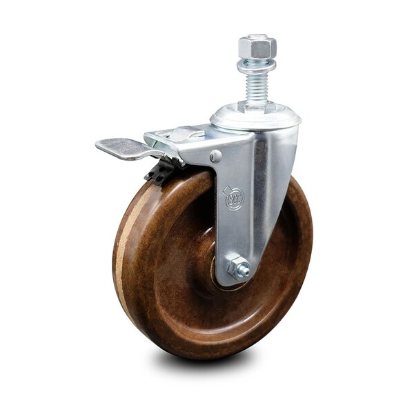 6 Inch High Temp Phenolic Wheel Swivel 1/2 Inch Stem Caster with Total Lock Brake